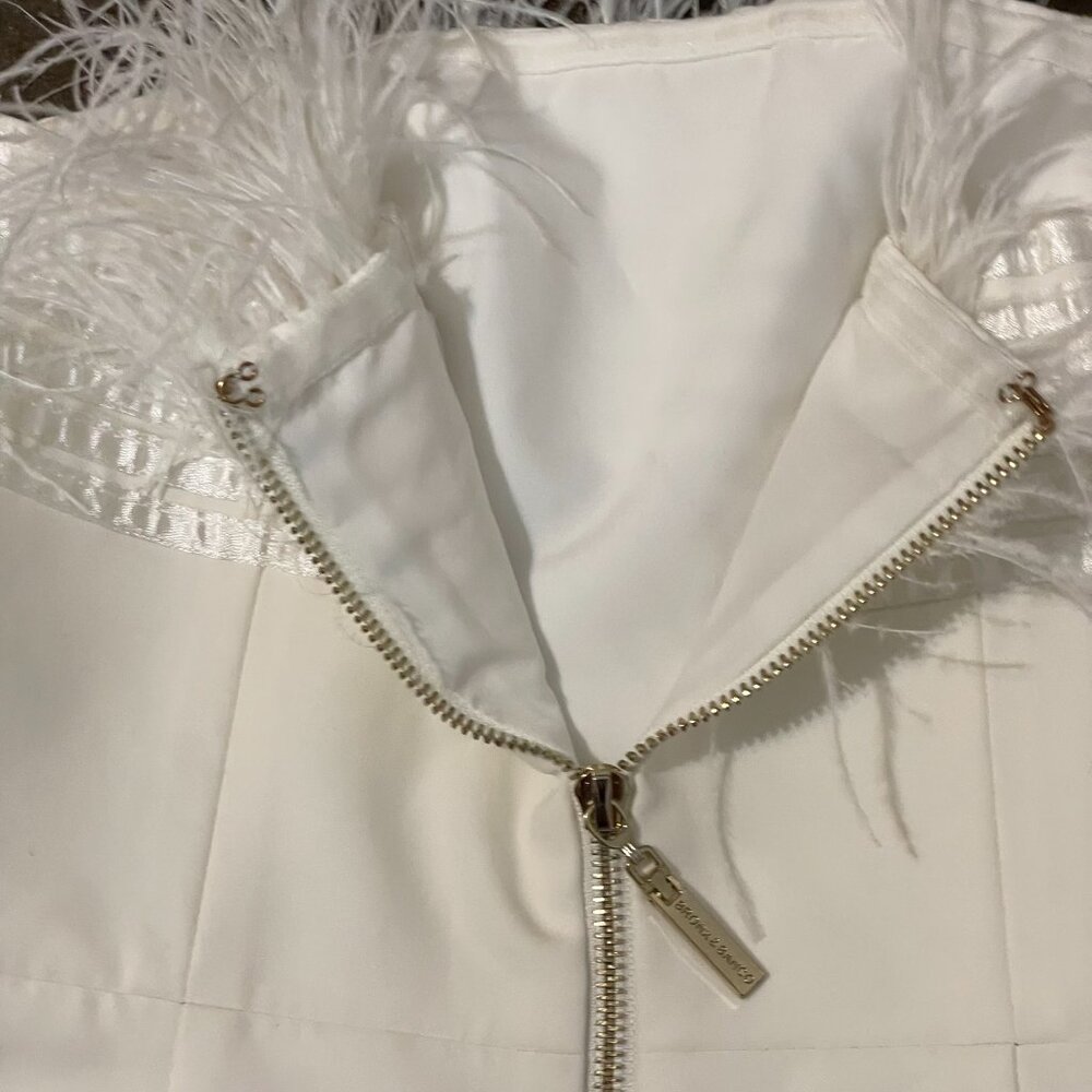 Bronx and Banco Women's Strapless Feathered Mini Dress Lola Blanc sz S 4 - Picture 8 of 10